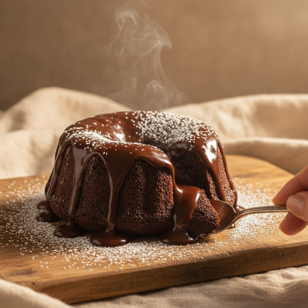 decadent dessert with chocolate drizzle and powdered sugar